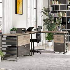 This is a computer desk that combines a desk and a file cabinet to make your office more unique, and no longer worry about the style inconsistency between the desk and the file cabinet. Desk With Filing Cabinet Set Office Furniture Sets Furniture Home