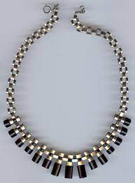 Art Deco Black Bakelite Chrome Necklace Vintage Jewelry Aged Jewelry Jewelry Art