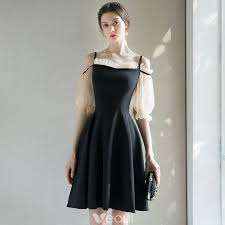 Modern Fashion Black Homecoming Graduation Dresses 2019 A Line Princess Square Neckline Puffy 1 2 Sleeves Short Ruffle Backless Formal Dresses Different Dresses Fashion Dresses Backless Dress Formal