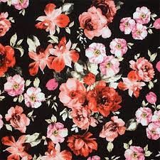 Red Fuchsia Floral On Black Cotton Spandex Blend Knit Fabric Colorful Backgrounds Floral Art Projects