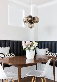 Contemporary Dining Nook Is Filled With An L Shaped Black Vinyl Dining Banquette Faci Plastic Dining Chairs Midcentury Modern Dining Chairs White Dining Chairs