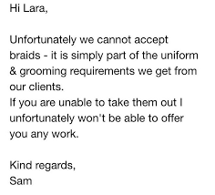 Confirm date of joining with your new employer 3. Lara Odoffin Claims She Had A Job Offer Withdrawn Because She Has Braids Daily Mail Online