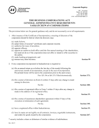 The Business Corporations Act General Administrative Requirements