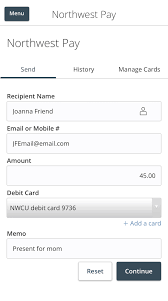 If eligible for your transfer, you'll see 'debit card deposit' as a payment option, which you'll be able to select to send money to your beneficiary's visa debit card. How To Send Money With Northwest Pay Nwcu