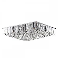 Metal and glass crystal fitting chain. Square Chrome And Crystal Flush 8 Light Chandelier For Modern Settings