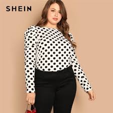 Black And White Polka Dot Blouses For Womens Shein Black And White Polka Dot Puff Sleeve Plus Size Women Long Sleeve T Shirt 2019 Office Lady Fashion Spring O Women Long Sleeve Fashion Womens Printed Tops