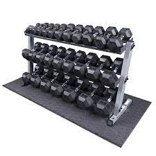 Heavy Duty Rubber Coated Dumbbell Set With Rack 5 70 Lbs Pairs Body Solid Work Out Wear Dumbbell Set With Rack Dumbbell Set Dumbbell Rack