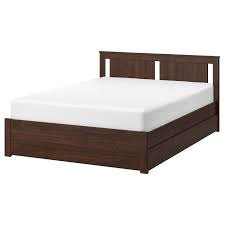 Songesand Bed Frame With 2 Storage Boxes Brown Full Double Ikea In 2020 Bed Frame With Storage Adjustable Beds Bed Frame
