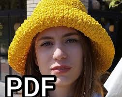PDF Crochet Pattern, Boho Hat, Raffia Hat, Crochet Bucket Hats, Beach Hat,  Schema Pattern