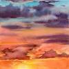Watercolor painting of sunset cloud landscape step by step. 1
