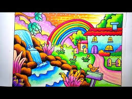 Mewarnai Gradasi Dengan Crayon Pemandangan Alam Rumah Dan Air Terjun Drawing Scenery Of House Youtube Seni Krayon Gambar Pastel Ilustrasi Dan Poster