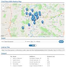 Creating a distance radius map the tool lets you draw circles around a point on a leaflet map. Find Places Within Radius