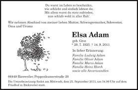 Traueranzeigen von Elsa Adam