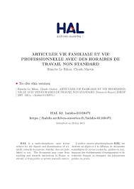 Pdf Articuler Vie Familiale Et Vie Professionnelle Avec Des Horaires De Travail Non Standard