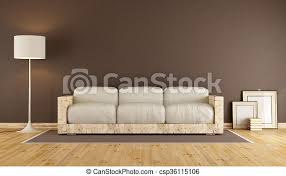 Perfect for furnishing a cabin or log home. Living Room With Wooden Sofa Brown Living Room With Old Wooden Sofa And White Cushion 3d Rendering Canstock
