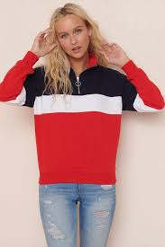 Mock Neck Zip Pullover Sweatshirt Womens Clothing Tops Garage Clothing Pullover Sweatshirt Outfit