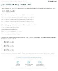 Constant function rule, power rule, addition rule, product rule, quotient rule, exponential function. Quiz Worksheet Using Function Tables Study Com