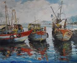 Preparing For Sea By Min Wang In 2021 Boat Art Sailboat Painting Sea Painting