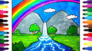 How To Draw A Rainbow With Waterfall For Kids Draw Scenery With Color Pens Step By Step Youtube How to draw rainbow over waterfall scenery step by step | easy rainbow scenery drawing for beginners.