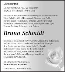 Lesen sie die traueranzeige und gedenken sie dem verstorbenen mit einer kerze oder kondolenz. Traueranzeigen Von Bruno Schmidt Markische Onlinezeitung Trauerportal