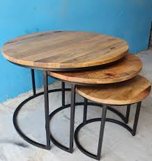 Modern wood round coffee table carved mango wood coffee tables modern european style coffee tables for living room furniture. Industrial Vintage Ms Iron Frame With Rough Mango Wood Round Set Of 3 Three Coffee Table At Rs 6500 Piece Coffee Table Id 21890649288