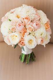 Wedding bouquet in pink and peach with roses, snapdragons. Sparkling Blush And Champagne Wedding In An Apple Orchard Ivory Bridal Bouquet Peach Wedding Bouquet Summer Wedding Bouquets