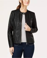 Style Co Style Co Perforated Panel Faux Leather Jacket Created For Macy S Faux Leather Moto Jacket Faux Leather Jackets Blazer Jackets For Women