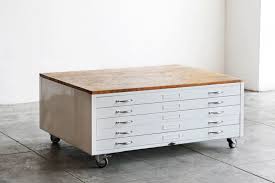 Vintage Flat File Coffee Table Custom Refinished In Gloss White And Reclaimed Wood By Rehabvintagela On E In 2020 Flat File Cabinet Flat Files Reclaimed Wood Table Top