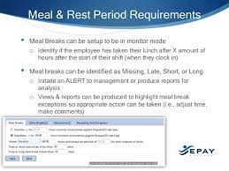 Meal breaks or lunch breaks usually range from 30 minutes to one hour. Don T Sweat California Labor Law
