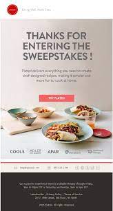 Sweepstakes Confirmation Email From Plated Subject Line Thanks For Entering Welcome To Plated Make It Simple Cook At Home Email Design
