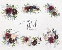 Wish Bordo Navy Watercolor Floral Clipart Burgundy Red Pink Etsy Floral Watercolor Watercolor Flowers Blue Watercolor