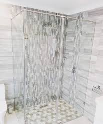 Showerline Frameless Shower With Mosaic Tiles Grey Background Frameless Shower Frameless Shower Doors Frameless Shower Enclosures