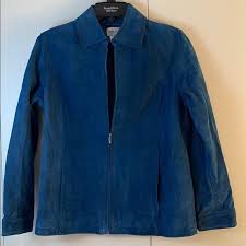 Chico S Size 0 100 Leather Suede Blue Jacket Zip