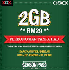▶ langganan pelan data untuk guna internet (akaun 1) akan ditolak dari jumlah data dalam akaun season pass ini, ikut kuota pelan data biasa* yang dilanggan. Onexox Season Pass Onexox Black Plan