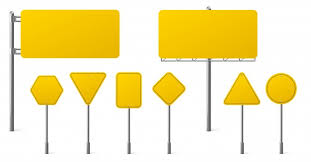Street sign template place text blank stock vector royalty street sign template. Free Vector Highway Yellow Road Signs Blank Signage Boards On Steel Poles Pointing City Traffic Direction