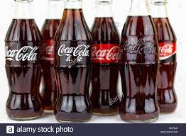 Different Glass Coca Cola Contour Bottles Coke Light Zero And Classic Background Stock Photo Alamy