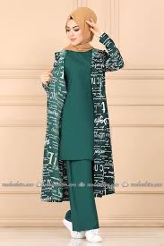 Modaselvim Kombin Desenli 3 Lu Kombin 4012bg354 Zumrut The Dress Islami Giyim Giyim