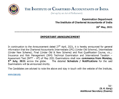Icai is established under the chartered accountants act, 1949 (act no. The Institute Of Chartered Accountants Of India Important Announcement Icai Chartered Accountants Intermediate Final Pqc Examinations For May 2021 Will Now Commence From Monday 5th July 2021 Detailed Schedule