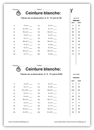 ceinture tables 1 table de multiplication multiplication multiplications cm1