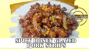 All you need is pork belly strips, cajun seasoning, garlic, soy sauce, peppers, onions and new potatoes. Must Try Spicy Honey Glazed Pork Strips Crispy Pork Strips Kusina De Lago Youtube