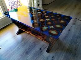 wood coffee table and blue resin etsy table basse table de resine bois brule