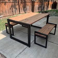 Several of our tables come. Patio Table Bench 3 Piece Set Etsy Patio Table Bench Table Table And Bench Set