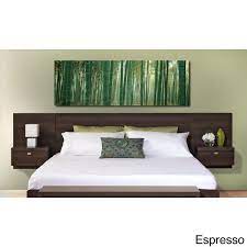 Your platform bed with headboard and floating nightstands is gorgeous and i want one for me! Brown King Size Headboard Wall Mounted Nightstands Modern Bed Storage Furniture King Bedroom Sets Floating Headboard King Headboard