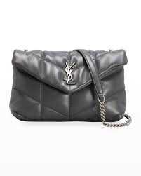 Shop Saint Laurent Grey Mini Loulou Puffer Crossbody Bag