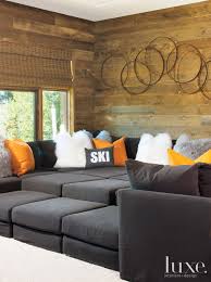 Luxe 4 piece sectional with cuddler chaise | bobs.com. Mountain Neutral Media Room With Black Sectional Luxe Interiors Design
