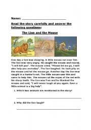 Soal dan jawaban the lion and the mouse. English Exercises Comprehension The Lion And The Mouse