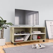 Lowboard weiß, eiche und bilderleiste, tv schrank, fernsehschrank. Vidaxl Tv Schrank Mit Rollen Weiss Sonoma Eiche 90 35 35 Cm Spanplatte Gitoparts