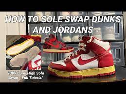 Nike Dunk High Sole Swap Tutorial (Works with any Dunk or Jordan 1) - 2009  Varsity Red Dunk Restored - YouTube