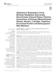 This study does not tell us if healthy lifestyle early . Pdf Alzheimer S Biomarkers From Multiple Modalities Selectively Discriminate Clinical Status Relative Importance Of Salivary Metabolomics Panels Genetic Lifestyle Cognitive Functional Health And Demographic Risk Markers