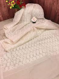 Depending on the light and mix of colours this shade appears to be more green or grey. Linen White Color Jamdani Saree Indyvogue